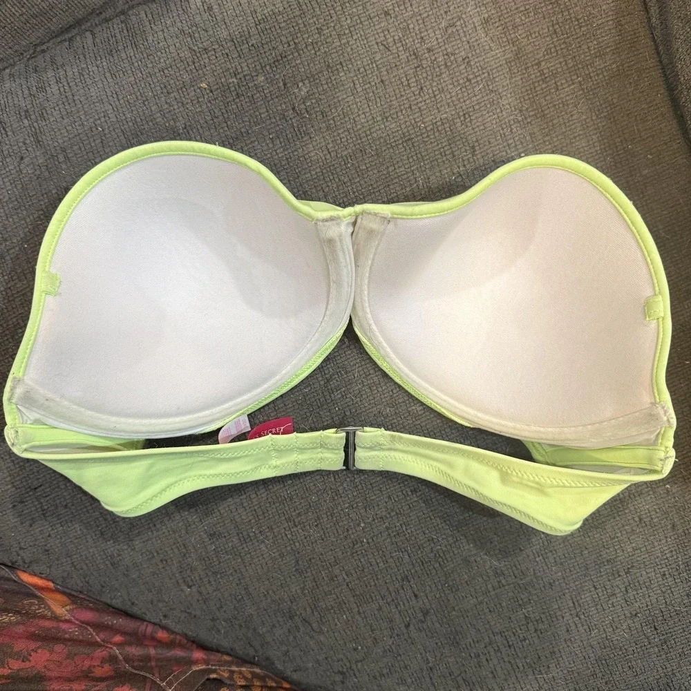 Victoria's Secret Bra Womens‎ 34DD Green Strapless Bandeau Padded Underwire Neon